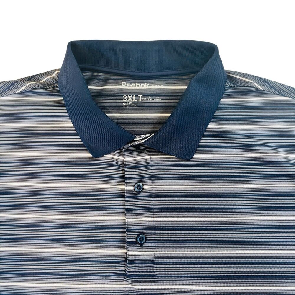 Reebok Golf Polo Shirt Mens 3XLT  Gray Navy Striped